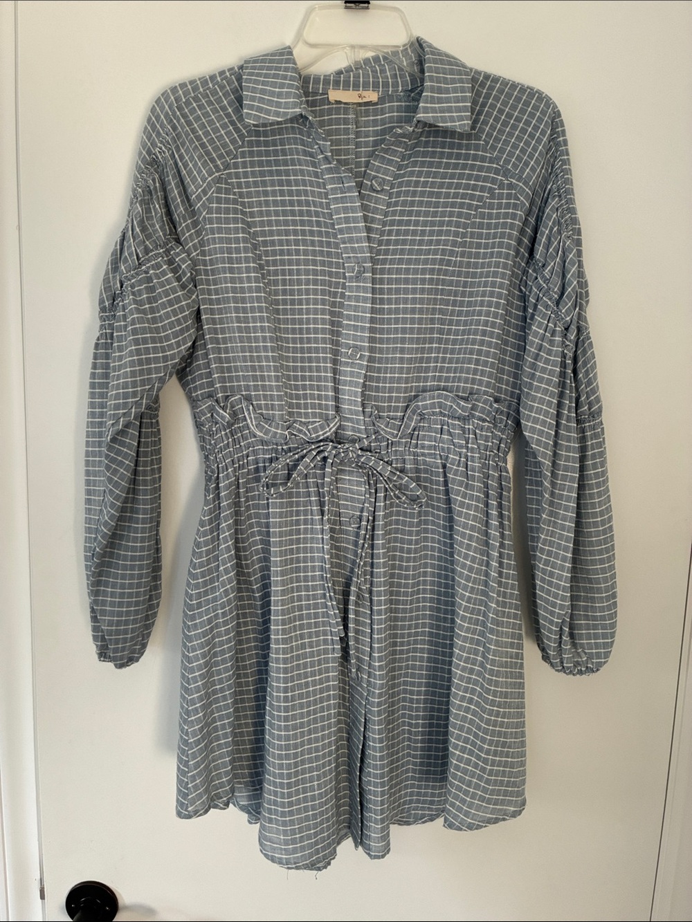 Ryu Light Blue Grid Drawstring Shirt Jacket